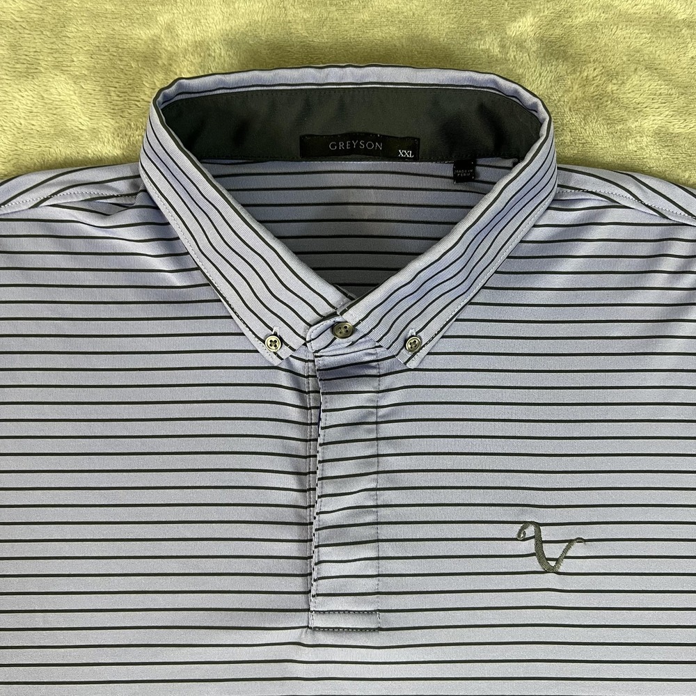 Greyson Polo Shirt Mens 2XL Purple Striped Golf Performance Stretch Button Down